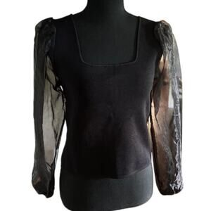 House of Harlow 1960 Black Sheer Sleeve Knit Top | Whimsigoth| Size Medium